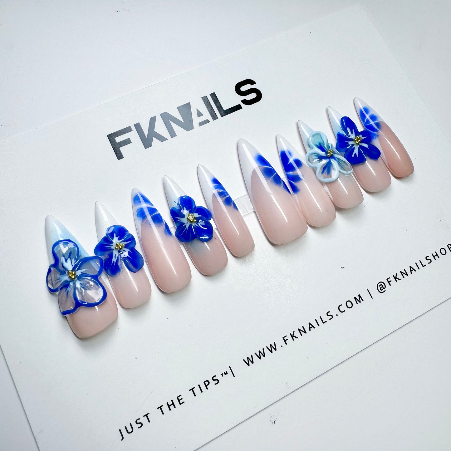 3D Blue Flowers French Tip