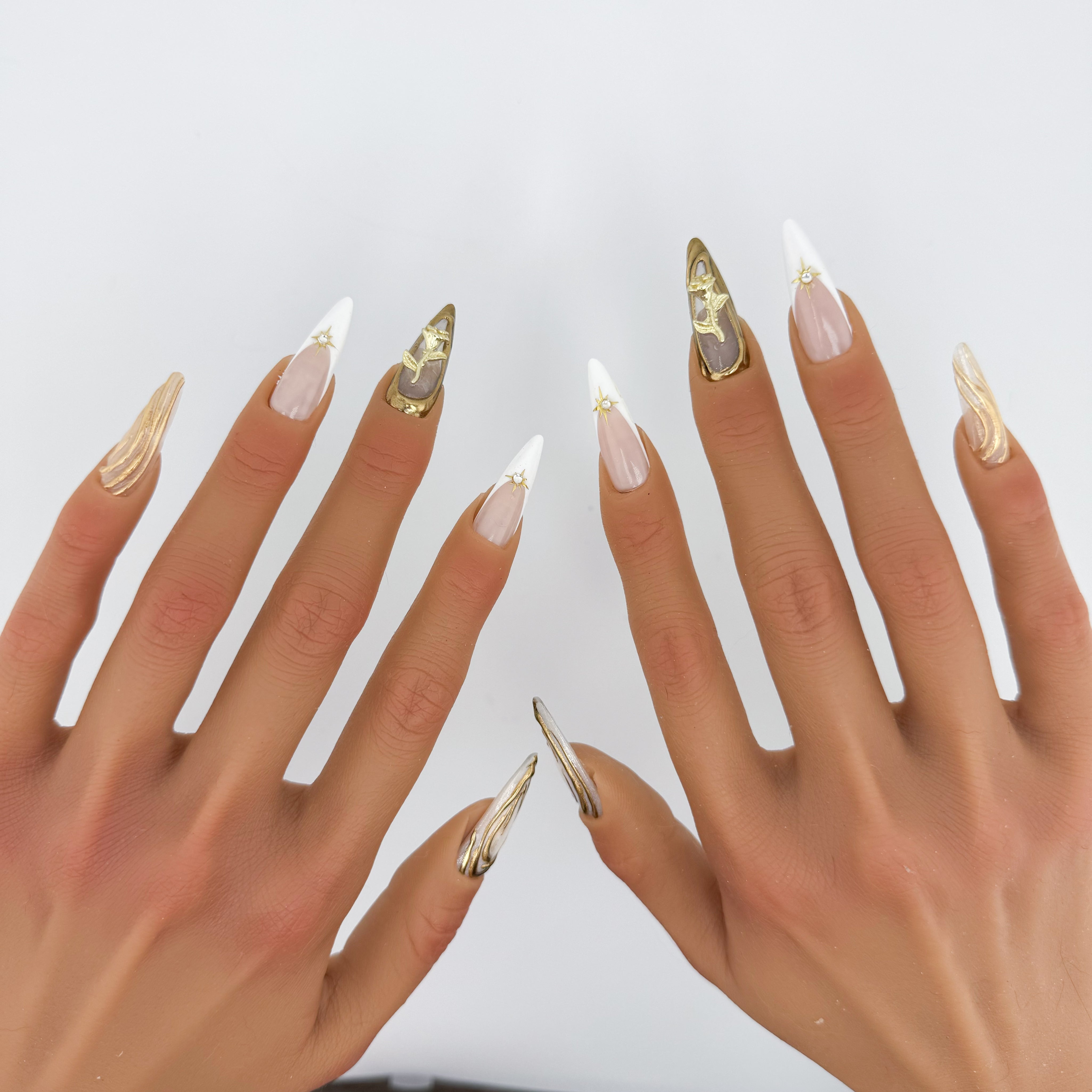 3D Gold Chrome Rose French Tip