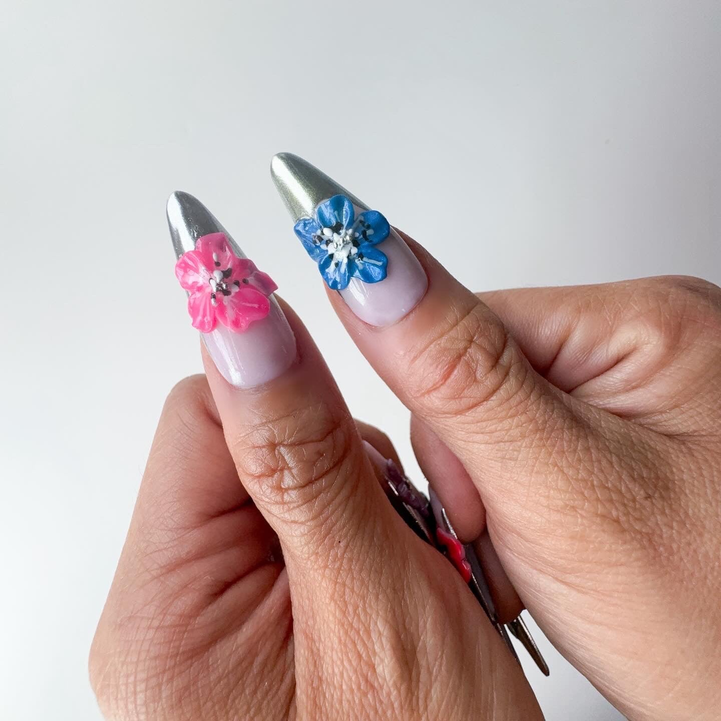 3D Chrome French Tip Flowers