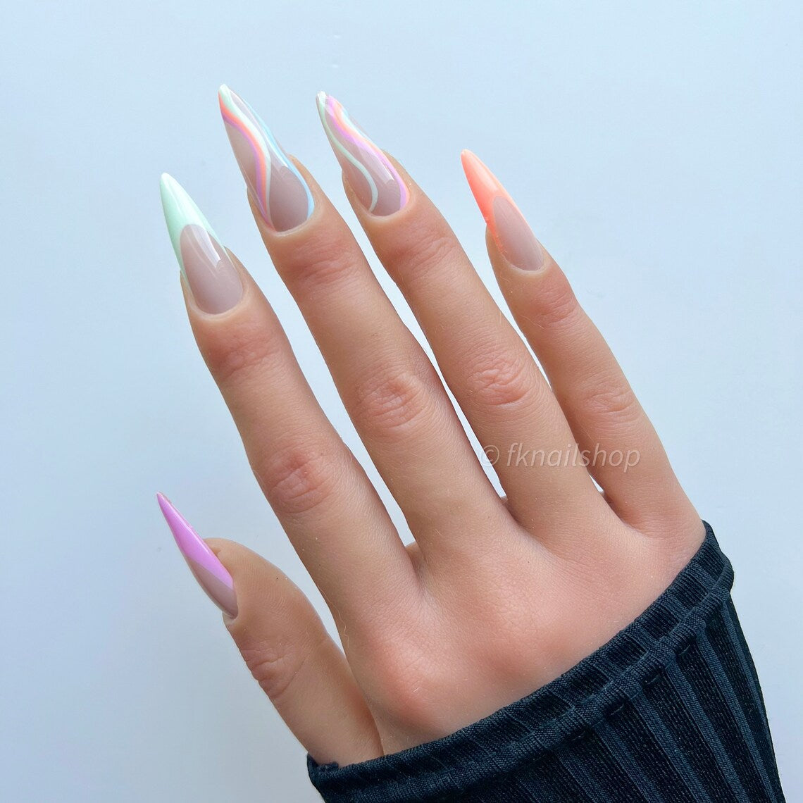 Swirl and Stripes in Pastel French Tip