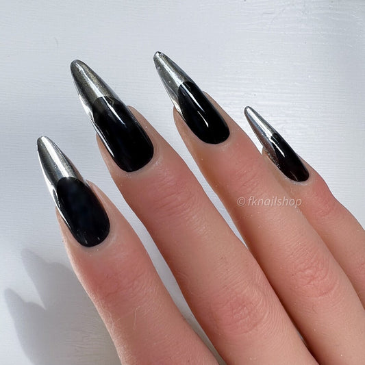 Black with Silver Chrome French Tip