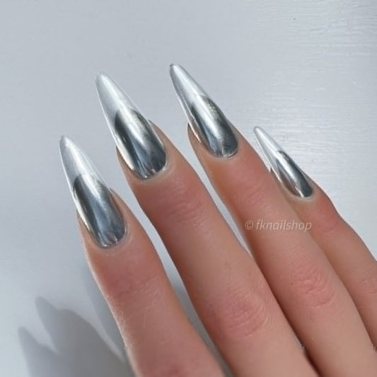 Silver Chrome in White French Tip (Full Chrome)