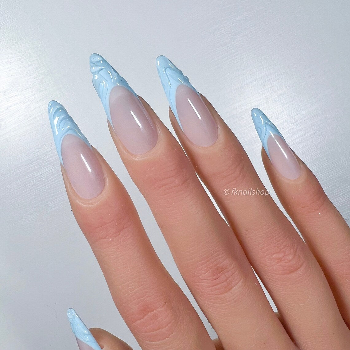 3D Abstract Baby Blue French Tip