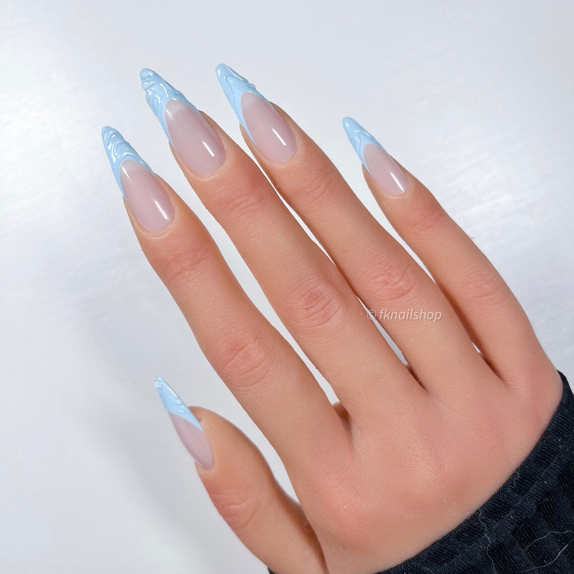 3D Abstract Baby Blue French Tip