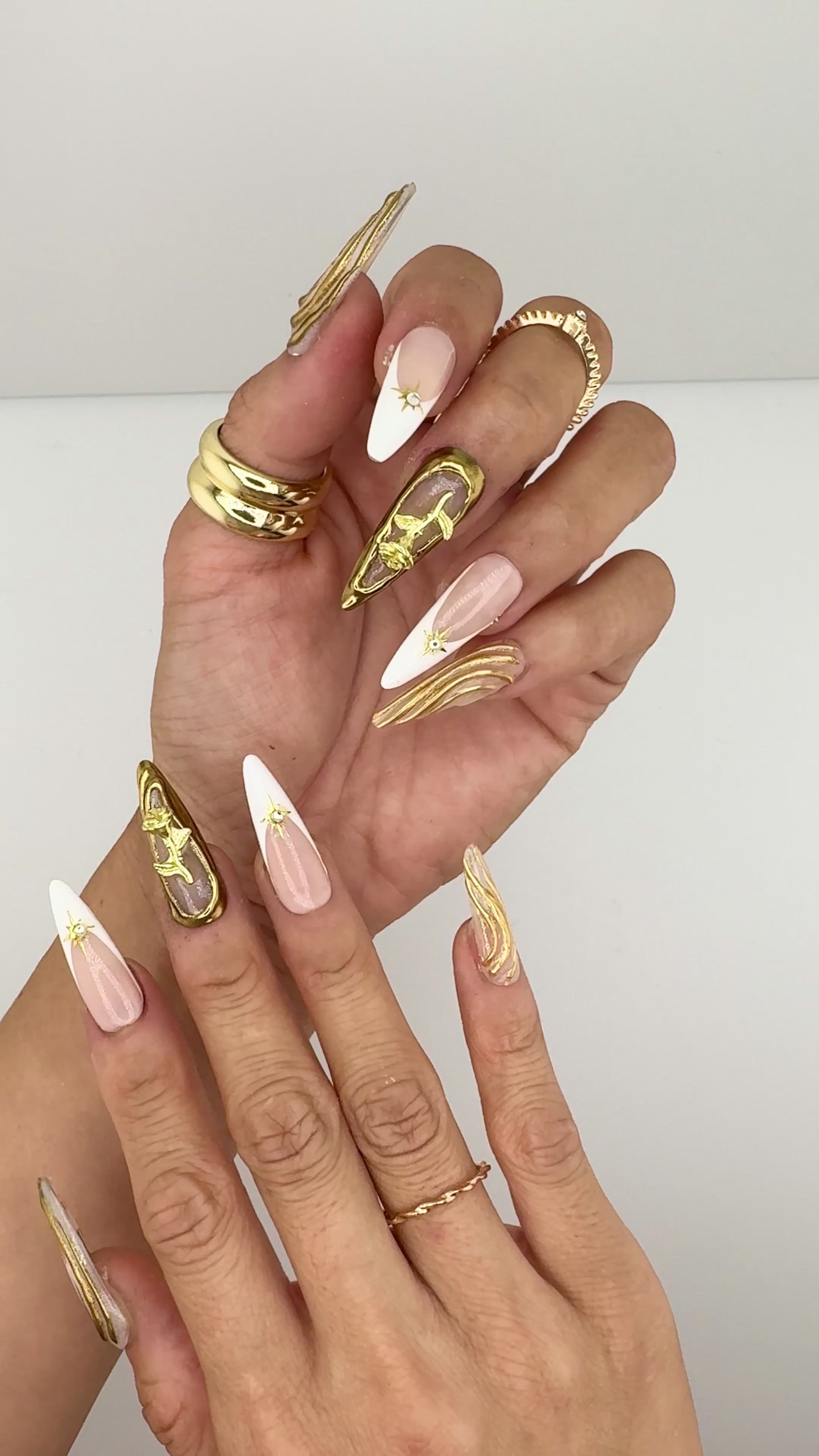 3D Gold Chrome Rose French Tip